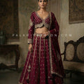 Elegant Wine Antique Gold Embroidered Silk Lehenga Choli | Palkhi Fashion