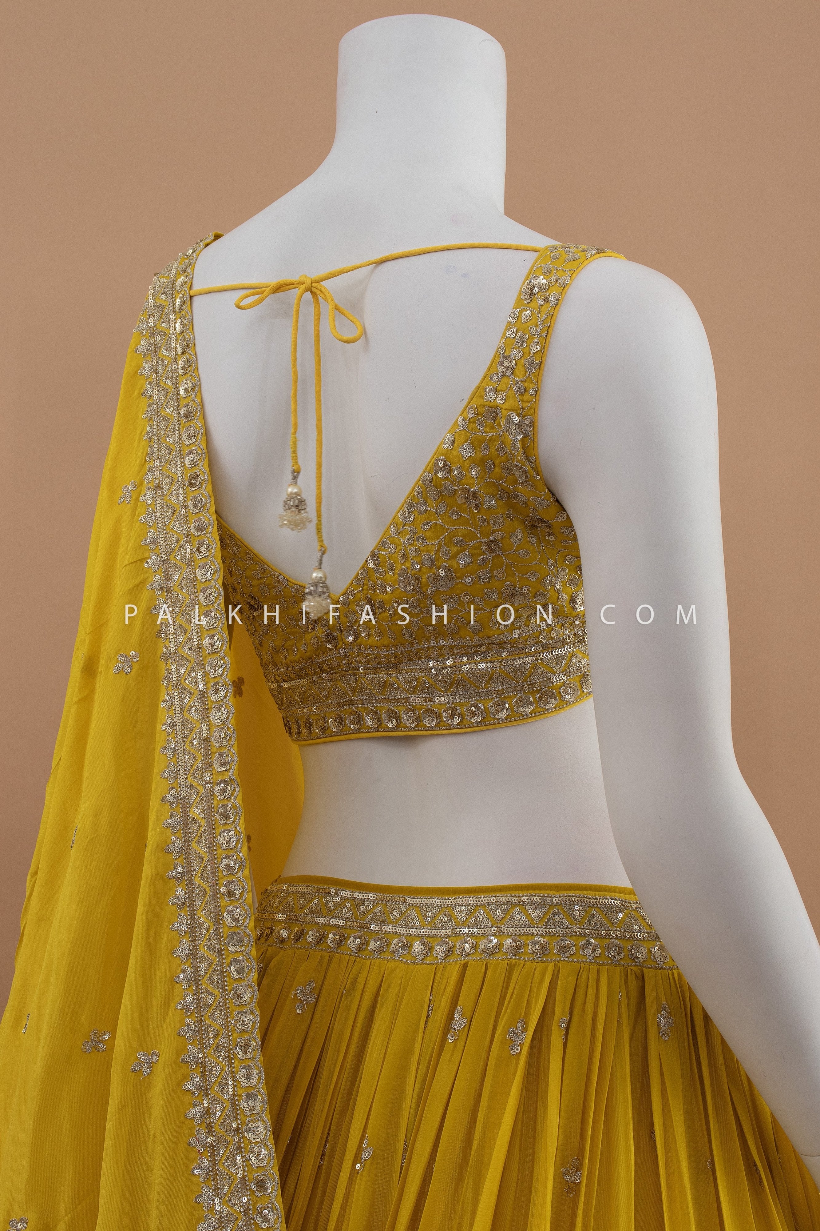 Elegant Yellow Georgette Lehenga Choli with Stylish Blouse – Palkhi Fashion