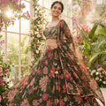 Emerald Bloom - Dark Green Floral Designer Lehenga Set – Palkhi Fashion