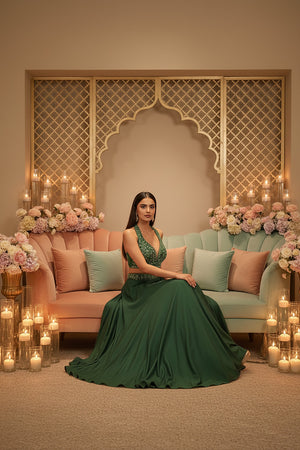 💚 Emerald Bloom: Hand - Embroidered Green Lehenga Choli – Palkhi Fashion