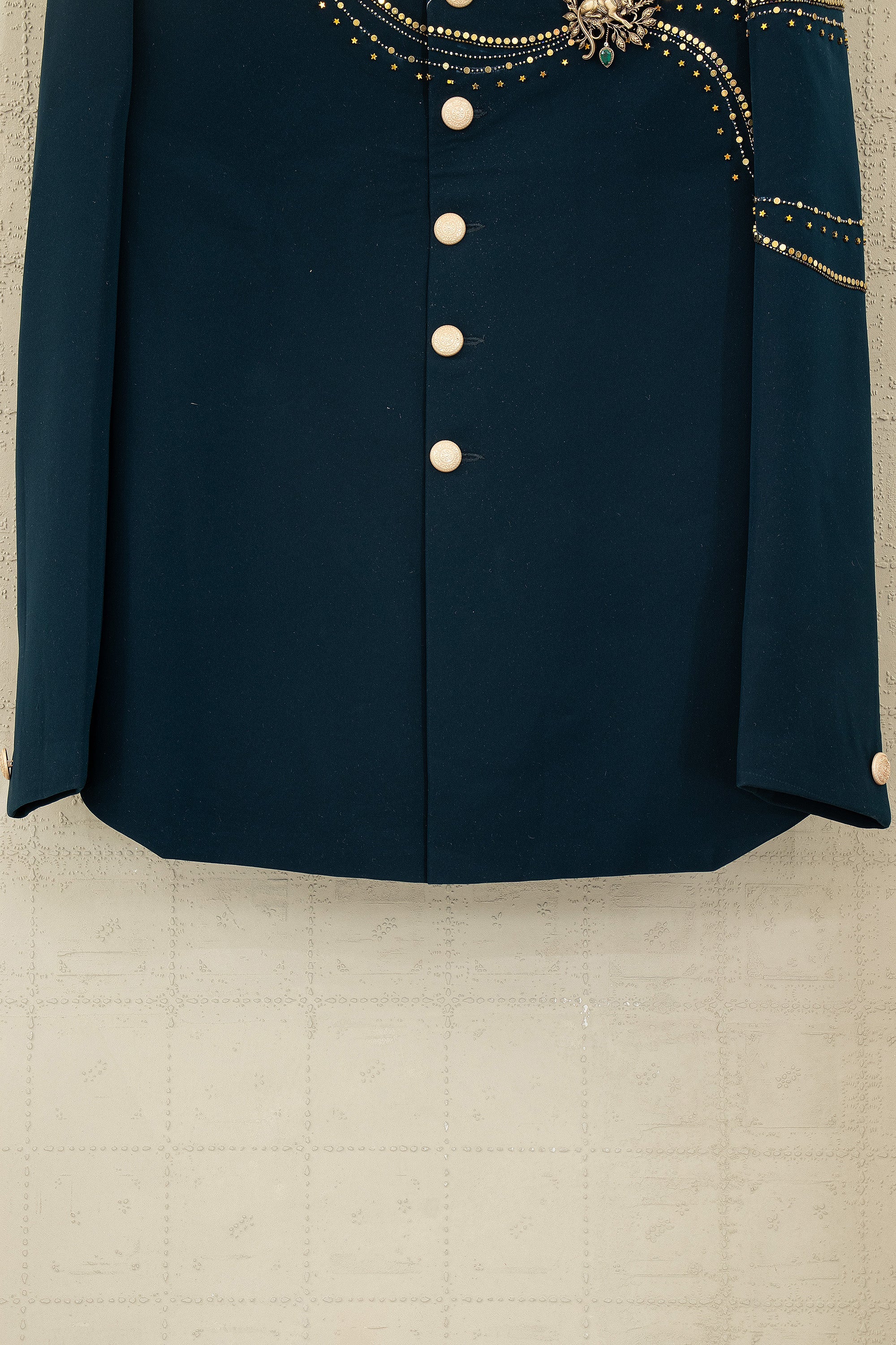 Emerald Crest — Men’s Emerald Green Designer Indo - Western with Handwork | Palkhi Fashion