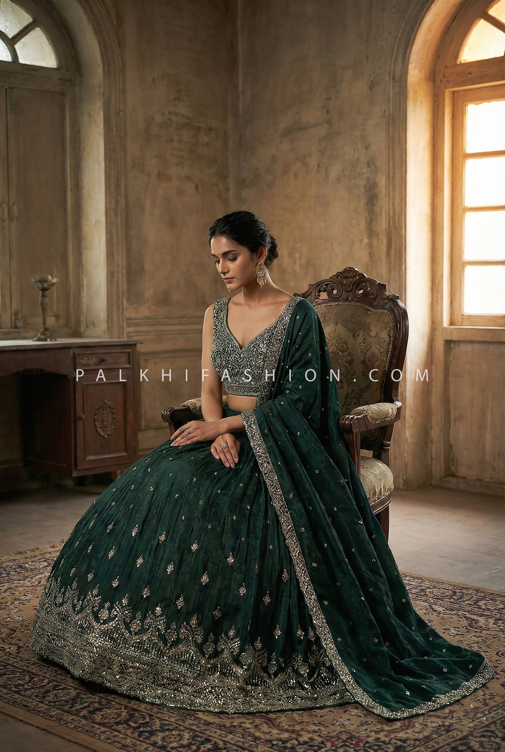 Emerald Green Sequin Embroidered Lehenga Choli for Weddings – Palkhi Fashion Houston