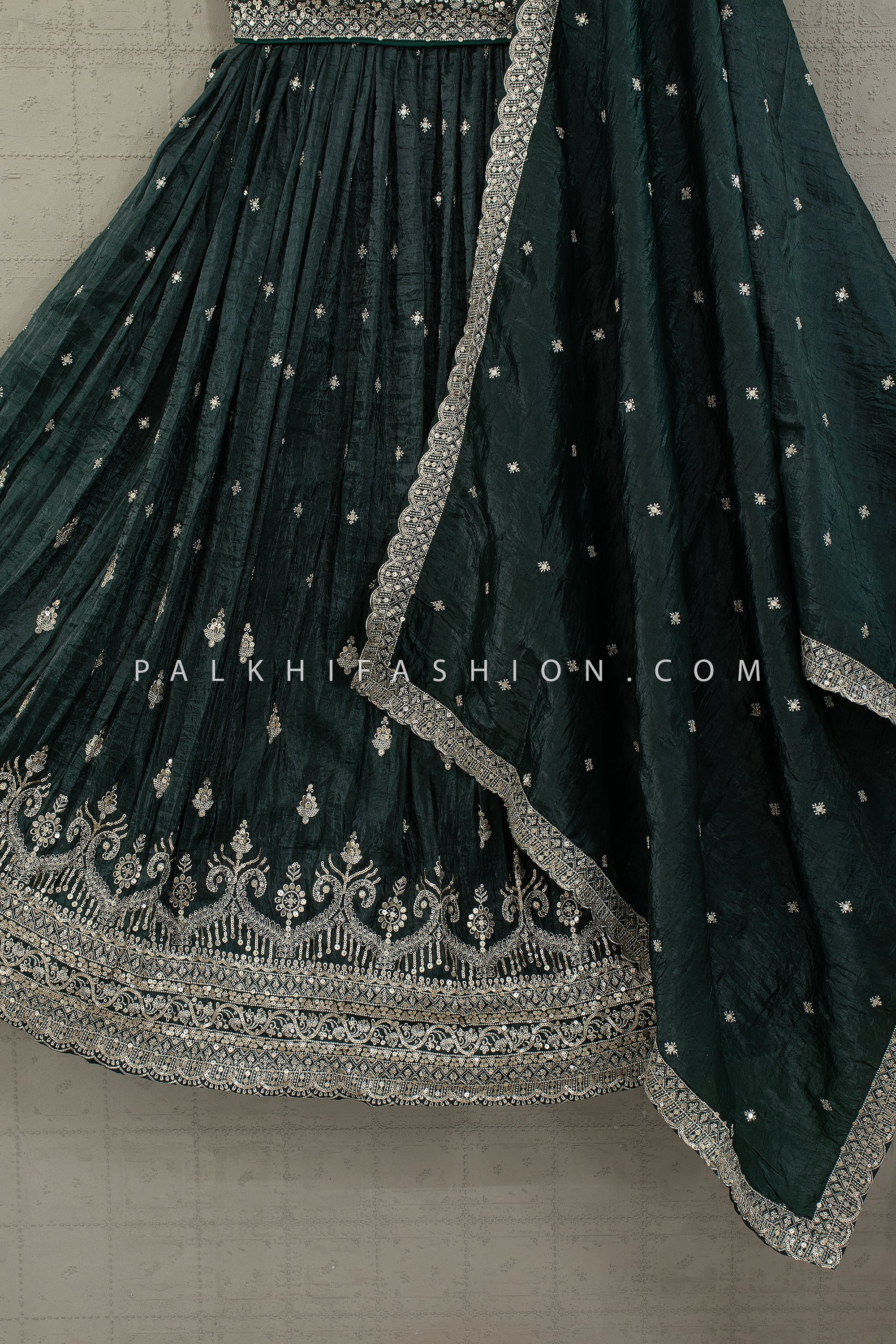 Emerald Green Sequin Embroidered Lehenga Choli for Weddings – Palkhi Fashion Houston