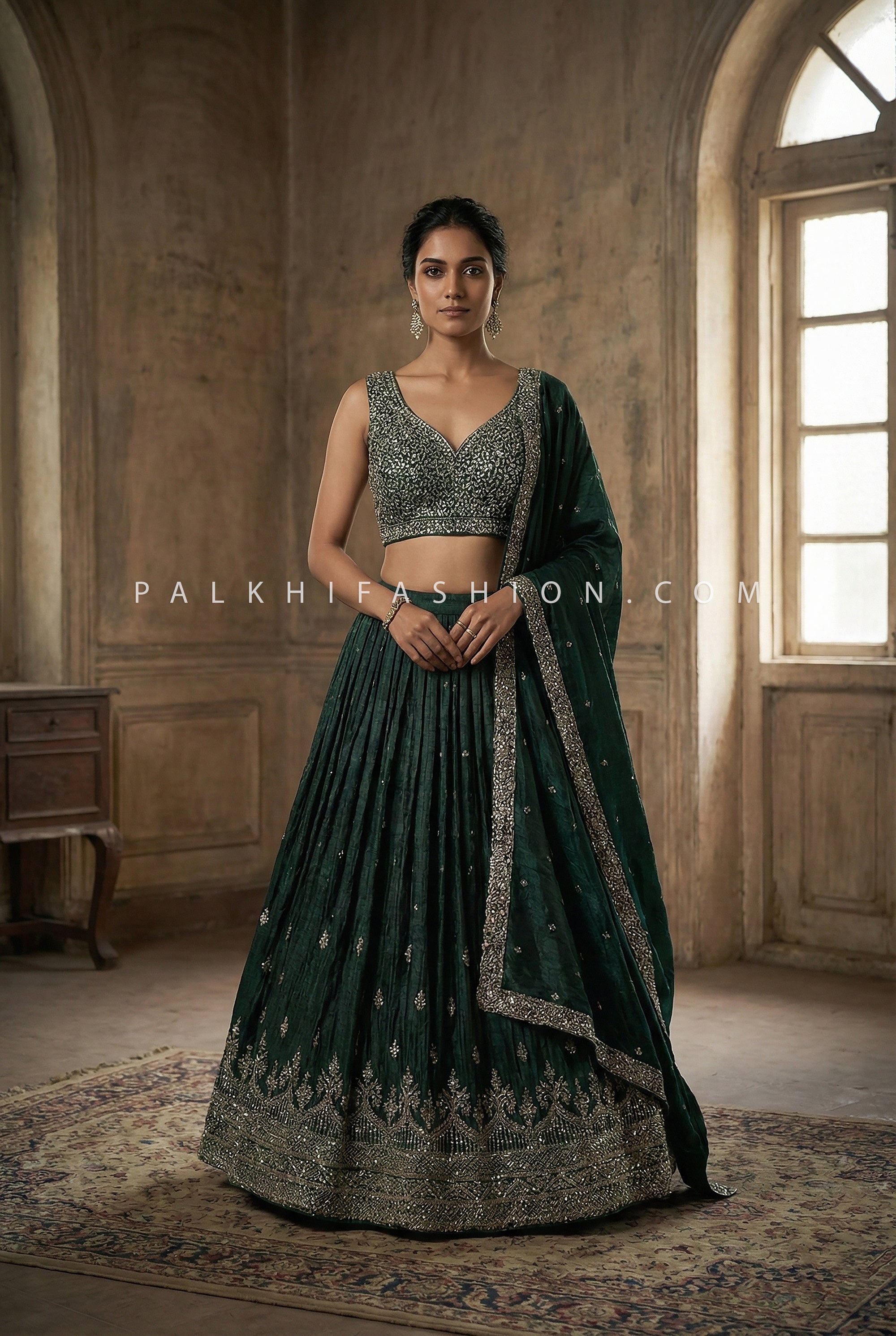Emerald Green Sequin Embroidered Lehenga Choli for Weddings – Palkhi Fashion Houston