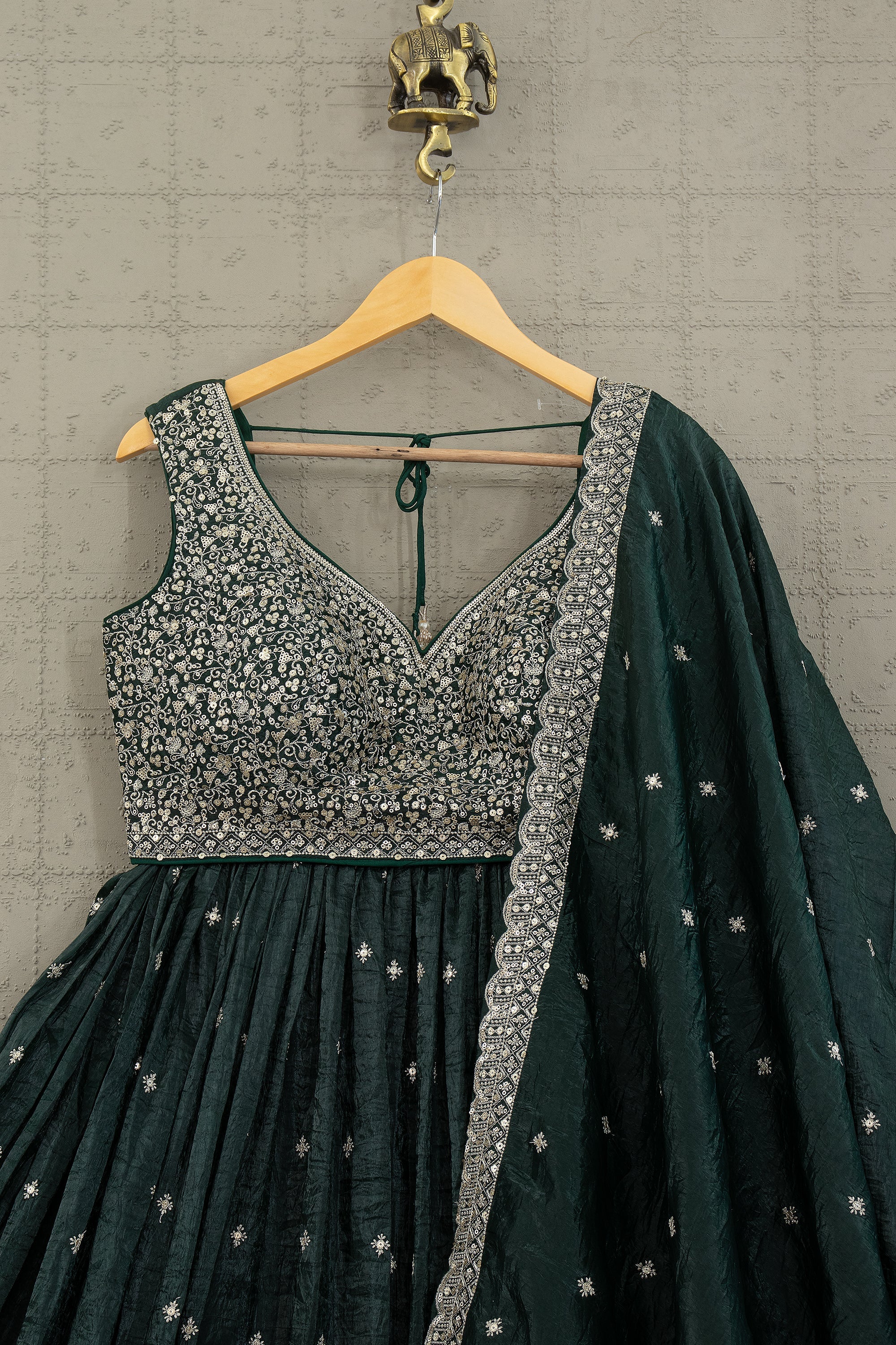 Emerald Green Sequin Embroidered Lehenga Choli for Weddings – Palkhi Fashion Houston