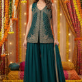 Emerald Rama Glow: Soft - Silk Palazzo Set with Stone & Weaving Work – Palkhi Fashion