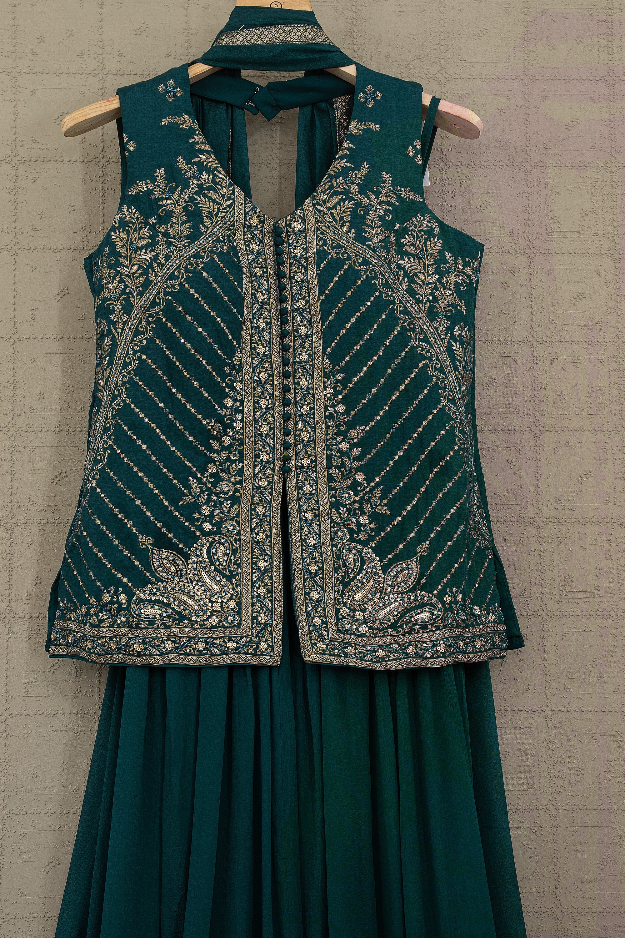Emerald Rama Glow: Soft - Silk Palazzo Set with Stone & Weaving Work – Palkhi Fashion