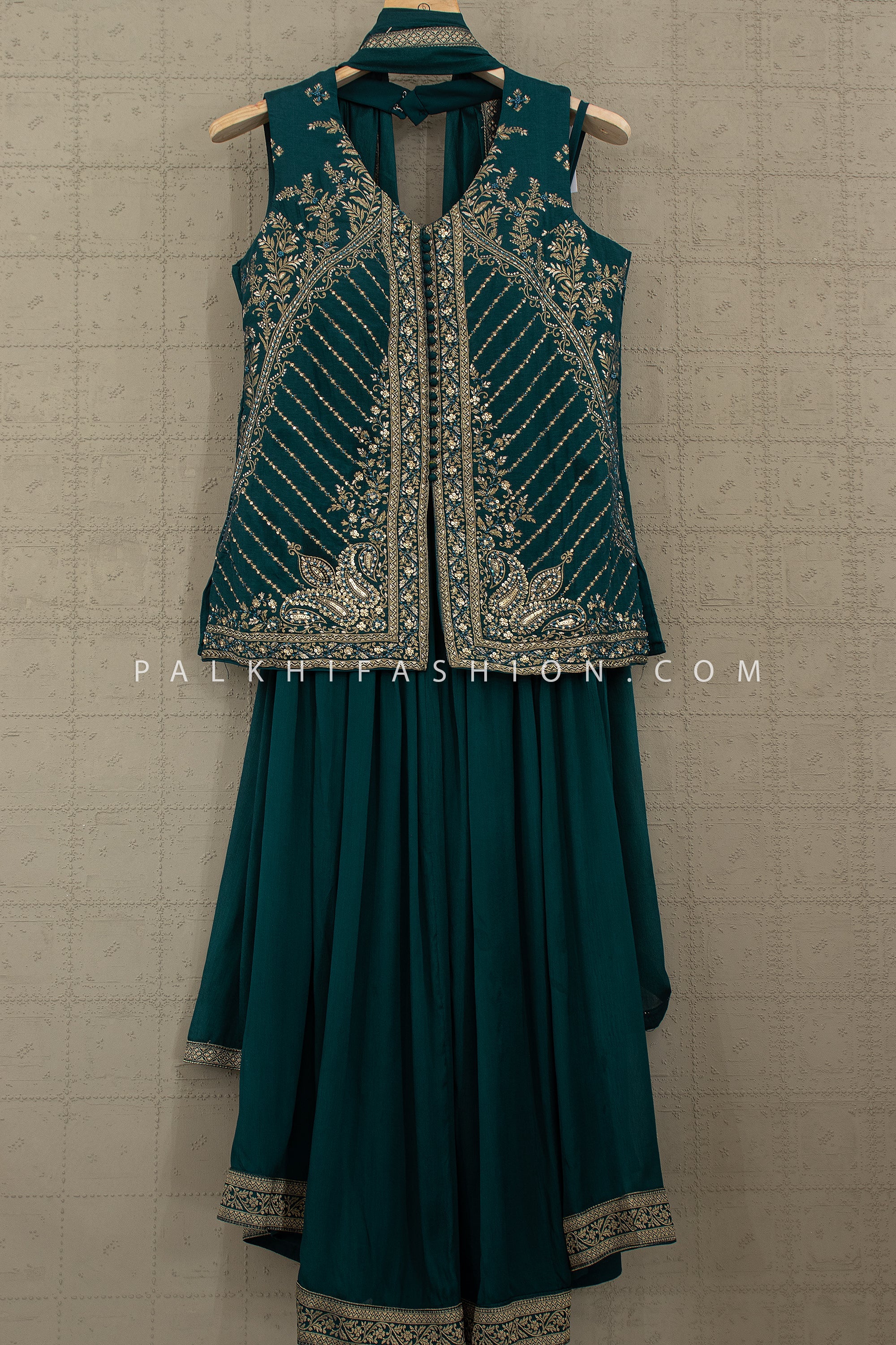 Emerald Rama Glow: Soft - Silk Palazzo Set with Stone & Weaving Work – Palkhi Fashion