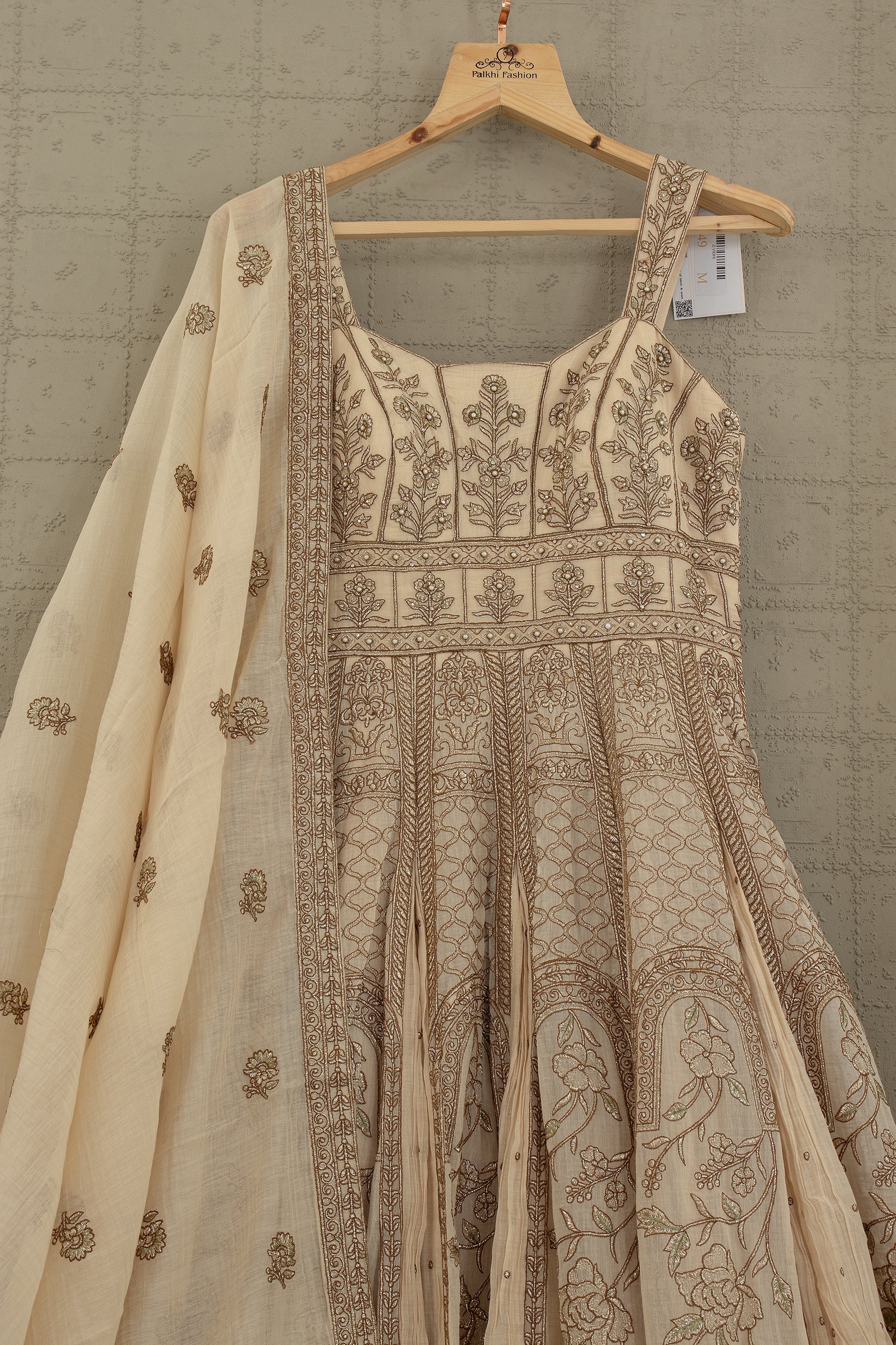 Eternal Ivory Elegance: Stunning Embroidered Designer Anarkali Gown– Palkhi Fashion