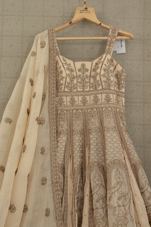 Eternal Ivory Elegance: Stunning Embroidered Designer Anarkali Gown– Palkhi Fashion
