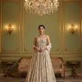 Eternal Ivory Elegance: Stunning Embroidered Designer Anarkali Gown– Palkhi Fashion