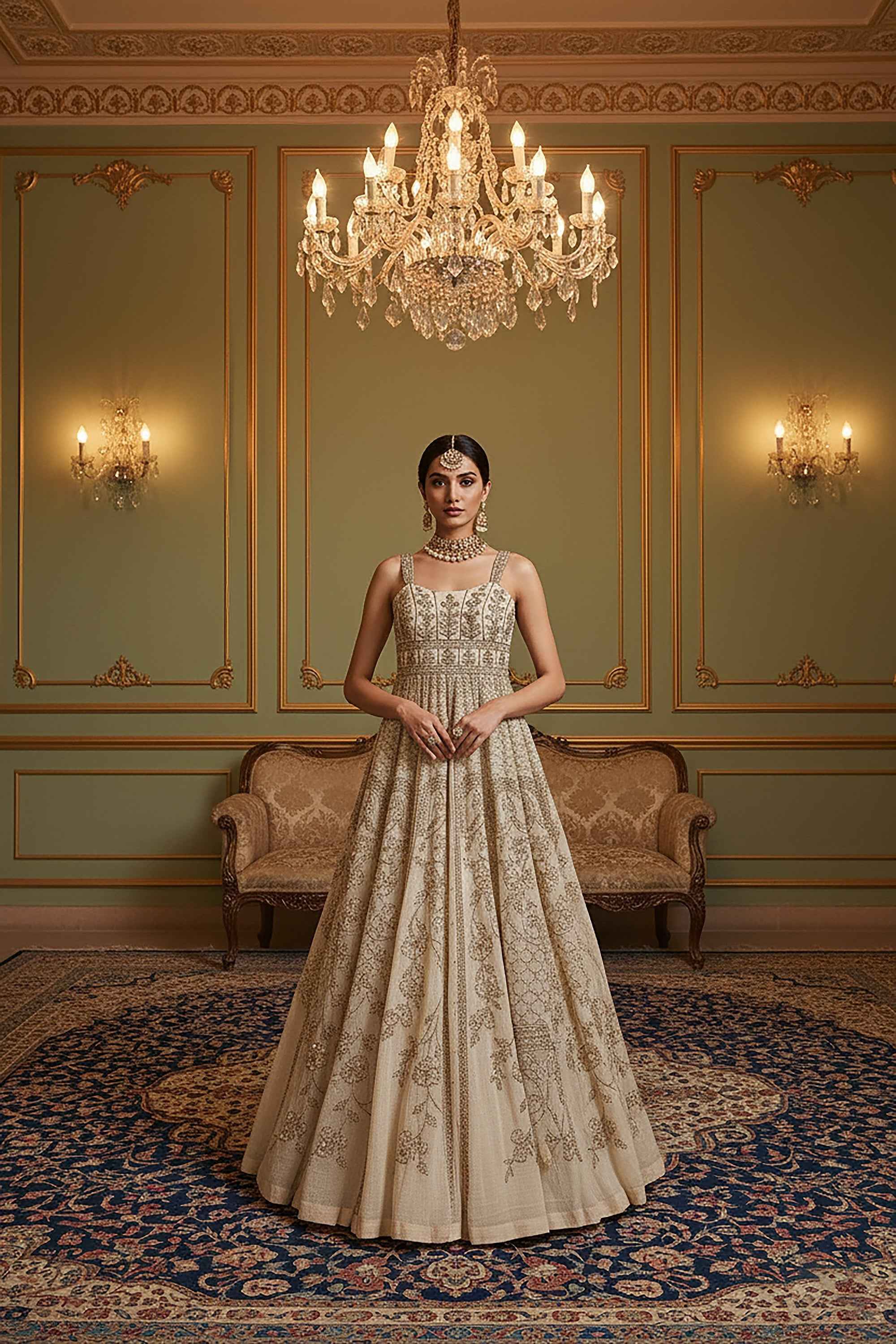 Buy Designer Ivory Anarkali Gown Palkhi Fashion Houston Pastel Pistachio / 40 Buy Designer Ivory Anarkali Gown Palkhi Fashion Houston Pastel Pistachio / 40