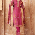 Ethereal Elegance: Deep Carmine Straight Cut Cotton Silk Suit – Palkhi Fashion