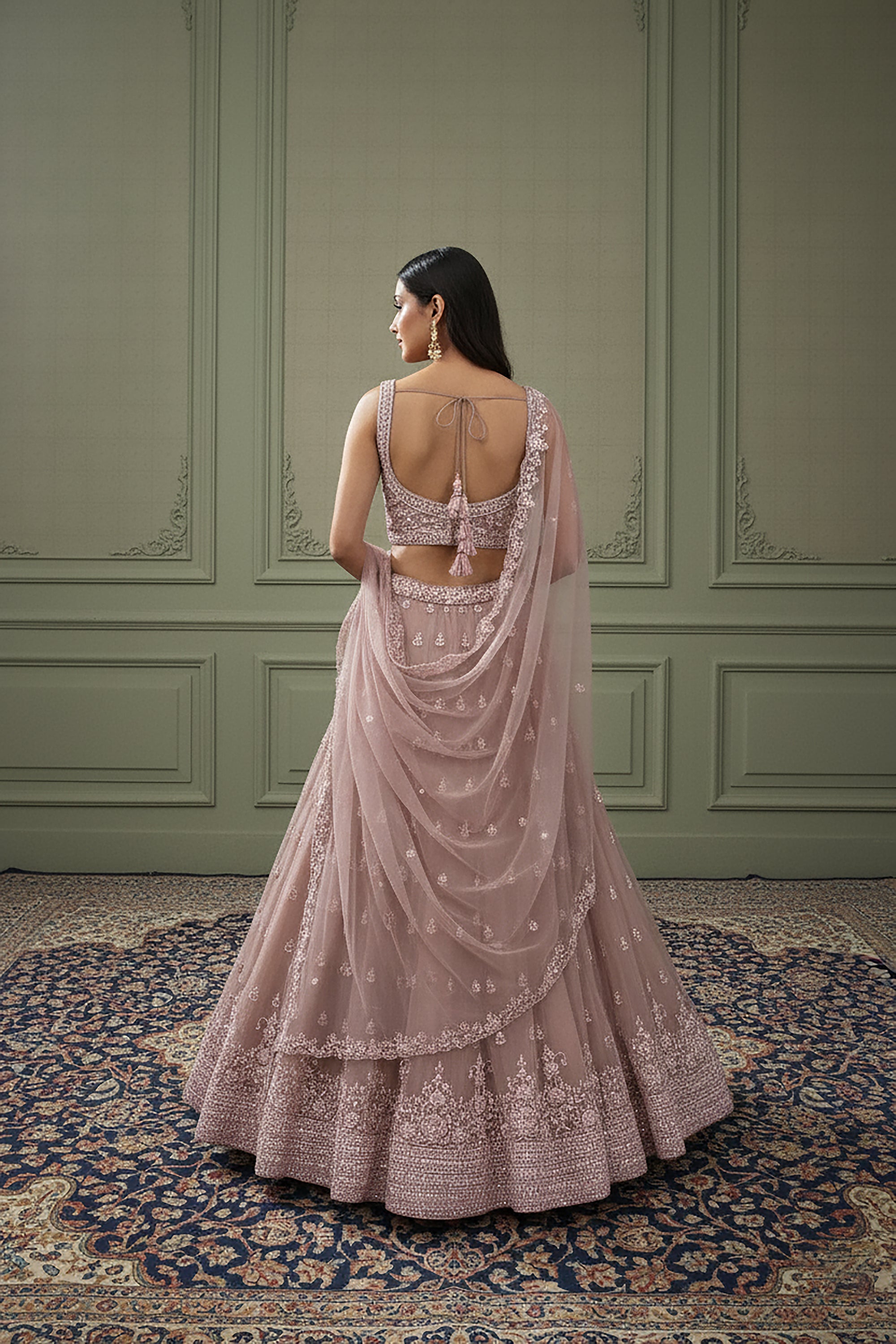 Ethereal Elegance: Lilac Soft Net Bead Embroidered Lehenga Choli – Palkhi Fashion