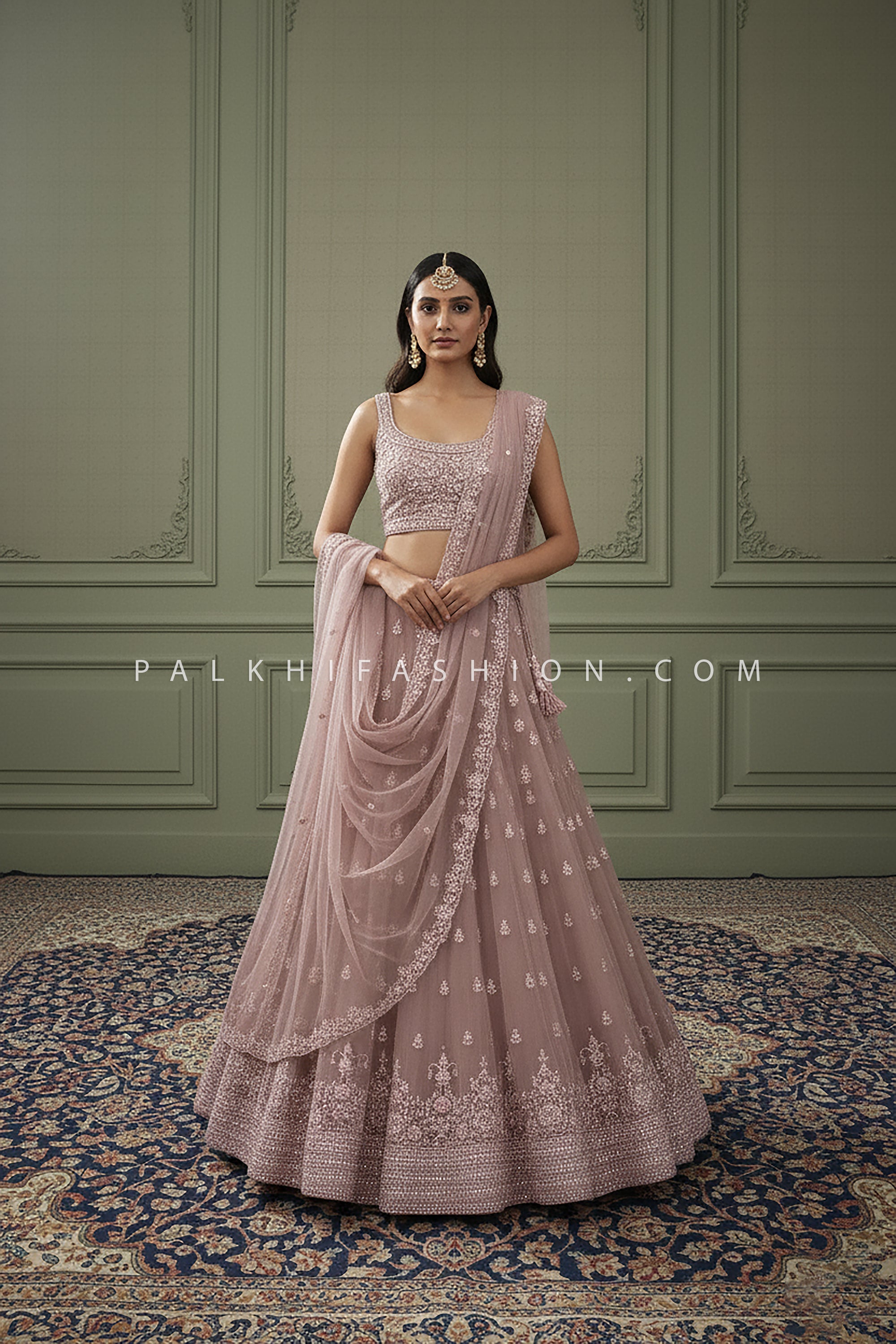 Ethereal Elegance: Lilac Soft Net Bead Embroidered Lehenga Choli – Palkhi Fashion