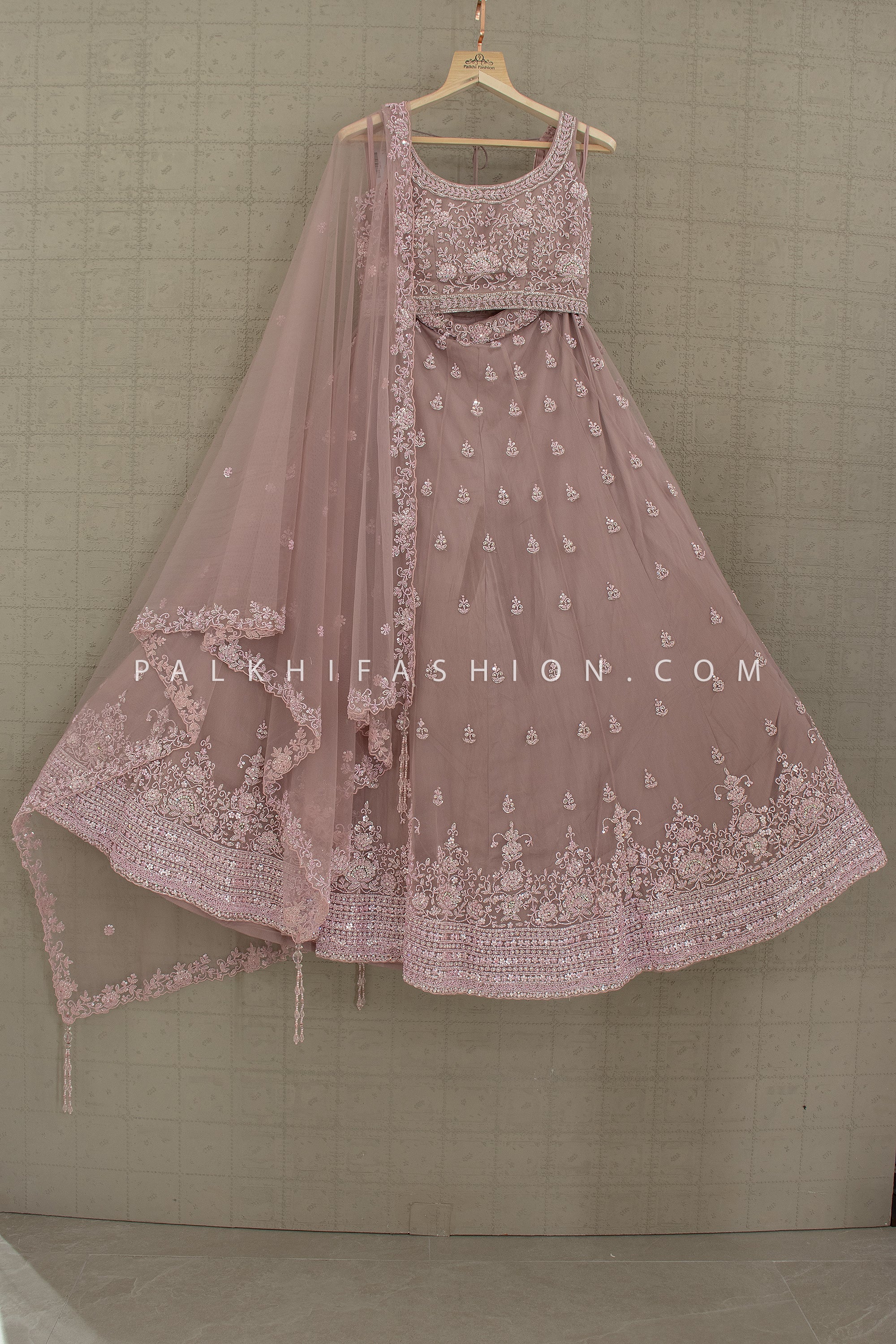 Ethereal Elegance: Lilac Soft Net Bead Embroidered Lehenga Choli – Palkhi Fashion