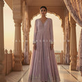 Ethereal Glow: Lilac Bead Embellished Front - Slit Palazzo Set – Palkhi Fashion