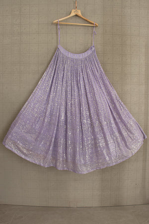 💜 Ethereal Grace: Lavender Embroidered Lehenga Choli with Halter Mirror Work Blouse – Palkhi Fashion