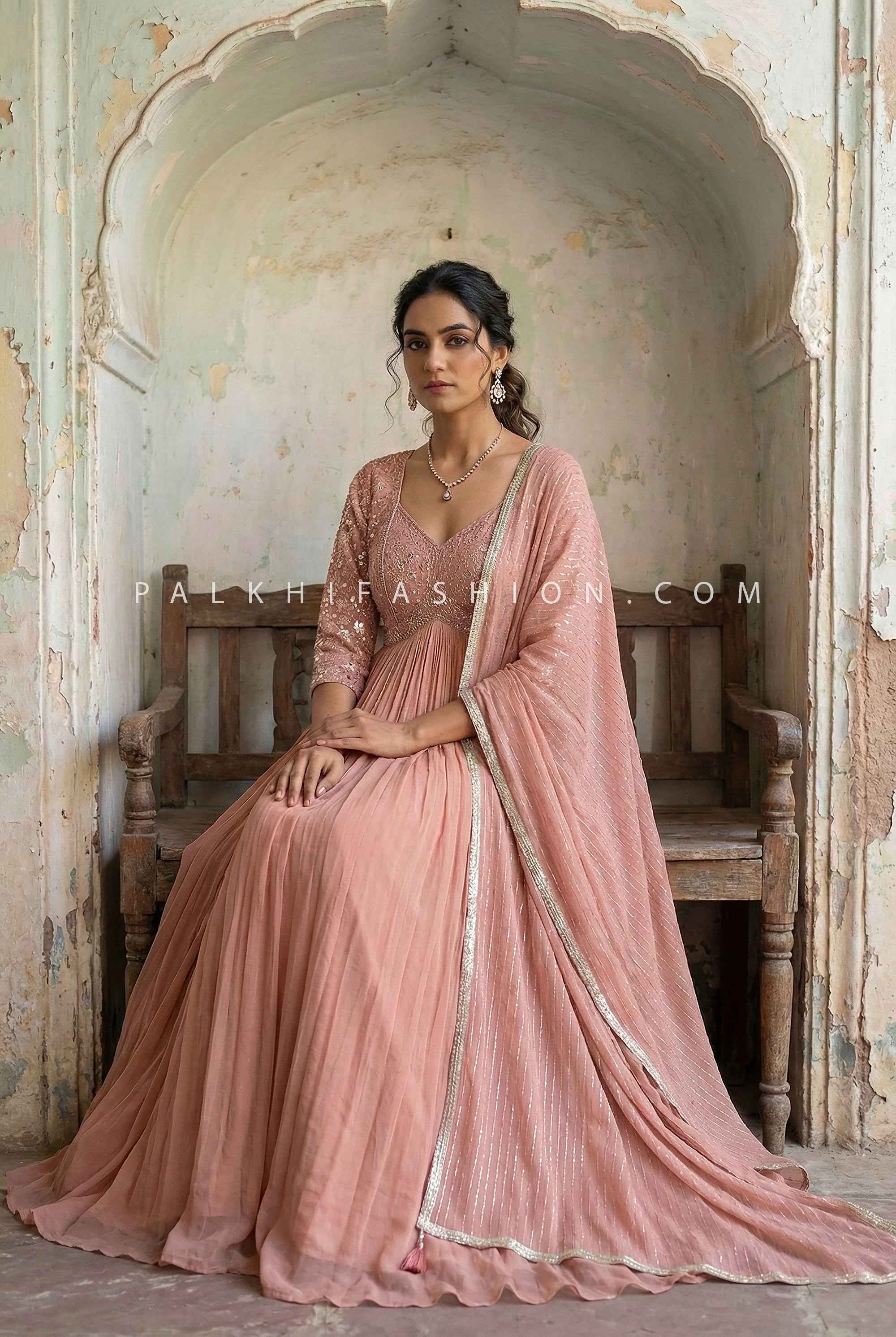 Timeless Chikankari Georgette Anarkali Gown Palkhi Fashion Pale Pink / 38 Timeless Chikankari Georgette Anarkali Gown Palkhi Fashion Pale Pink / 38