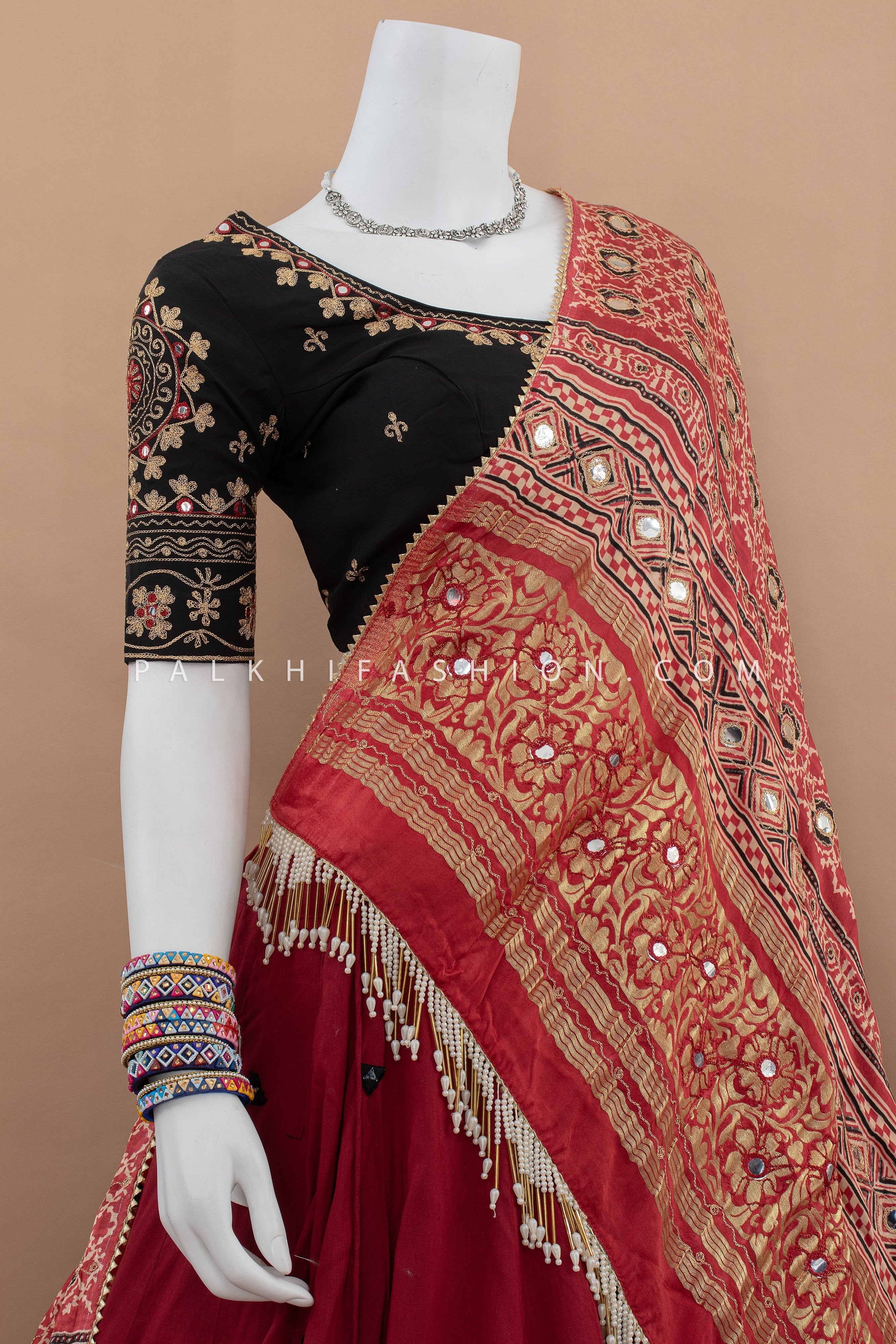 Ethnic Elegance: Maroon Navratri Chaniya Choli with Gaji Silk Dupatta – Palkhi Fashion