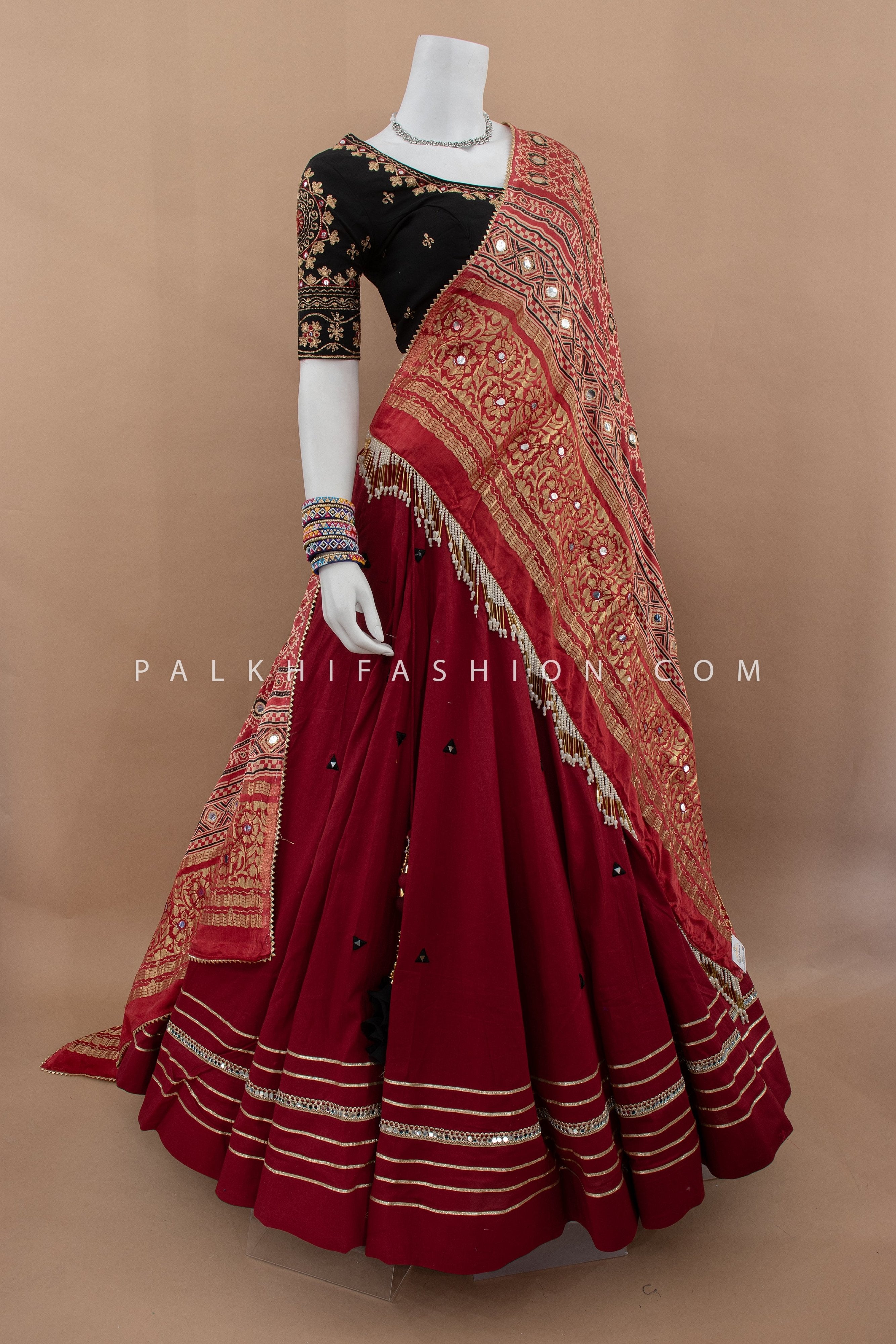 Ethnic Elegance: Maroon Navratri Chaniya Choli with Gaji Silk Dupatta – Palkhi Fashion