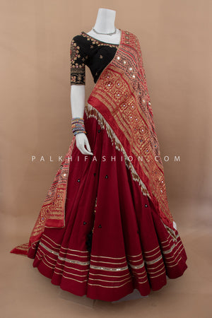 Ethnic Elegance: Maroon Navratri Chaniya Choli with Gaji Silk Dupatta – Palkhi Fashion
