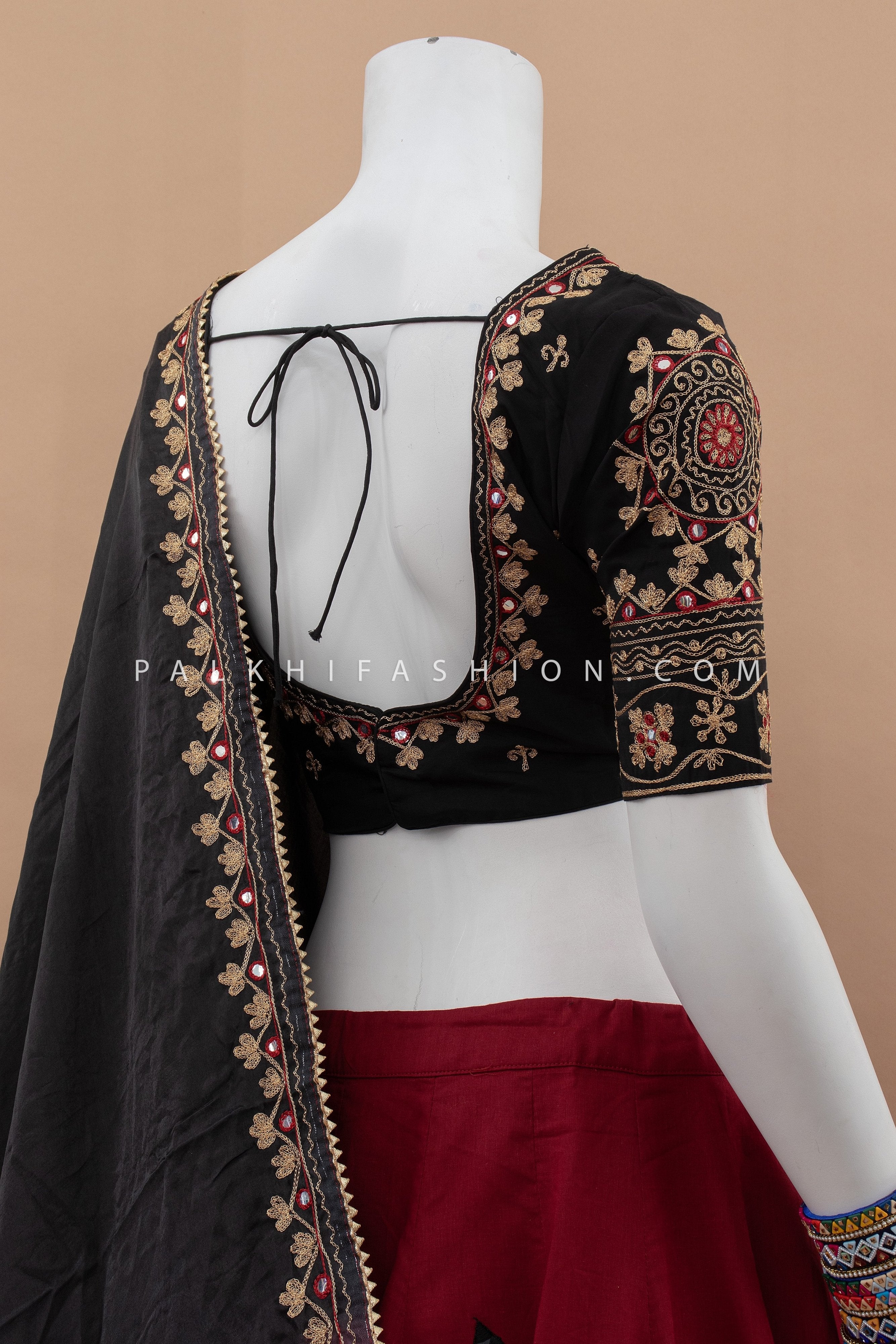 Ethnic Elegance: Maroon Navratri Chaniya Choli with Gaji Silk Dupatta – Palkhi Fashion