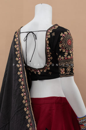 Ethnic Elegance: Maroon Navratri Chaniya Choli with Gaji Silk Dupatta – Palkhi Fashion