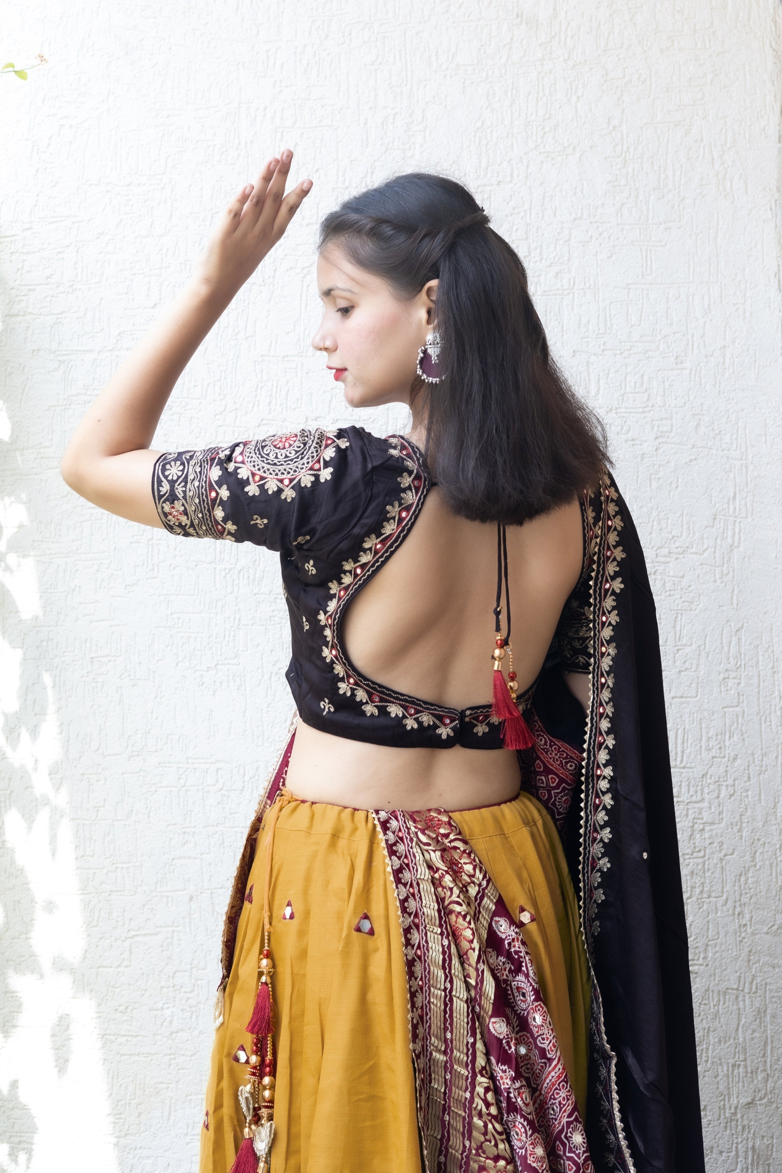 Ethnic Elegance: Mustard/Black Navratri Chaniya Choli with Gaji Silk Dupatta – Palkhi Fashion