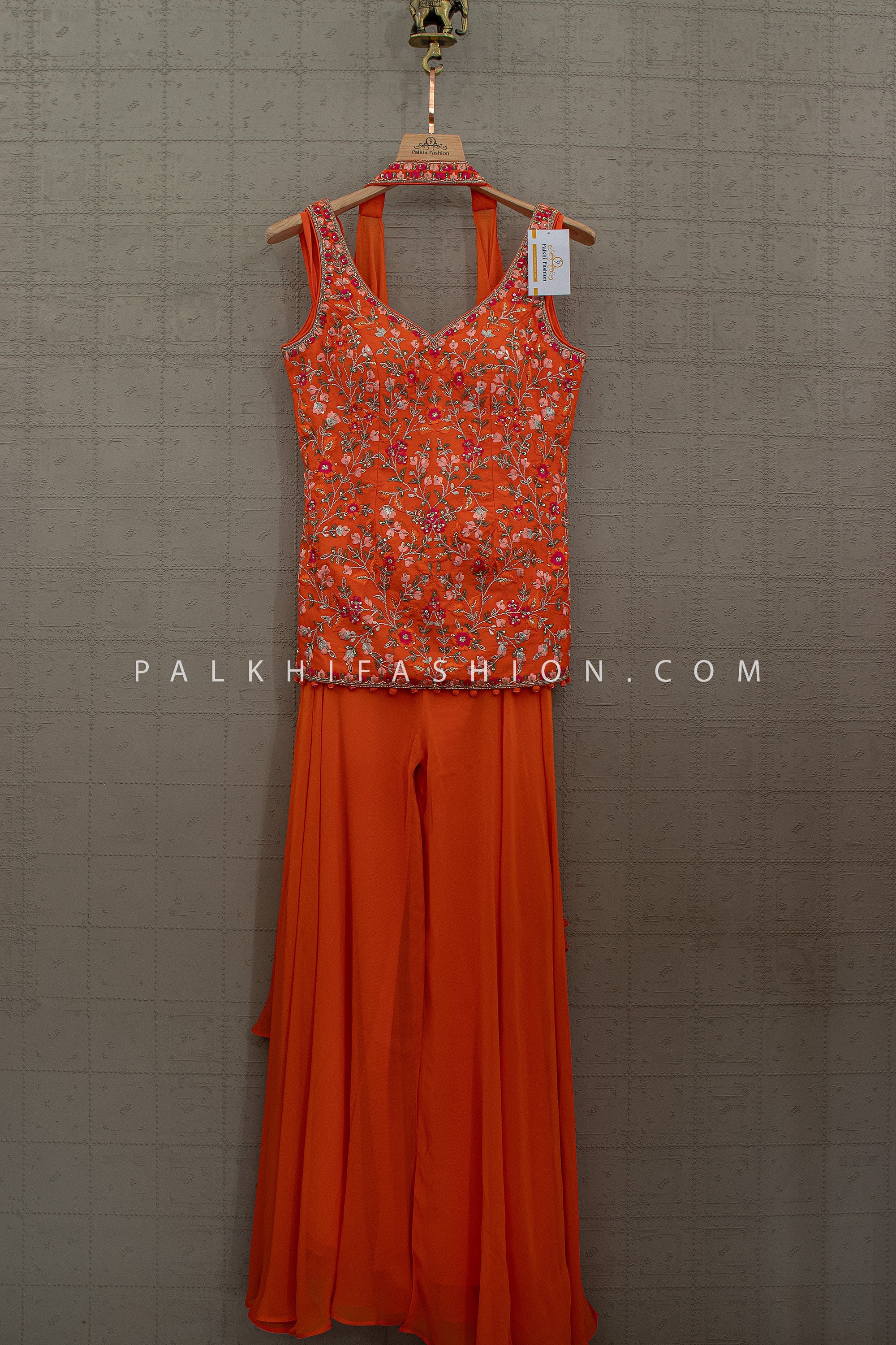 Festive Bloom Edit - Orange Floral Embroidered Palazzo Suit – Palkhi Fashion