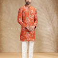 Festive Bloom Rust Orange Floral Designer Kurta Set | Palkhi Fashion Houston