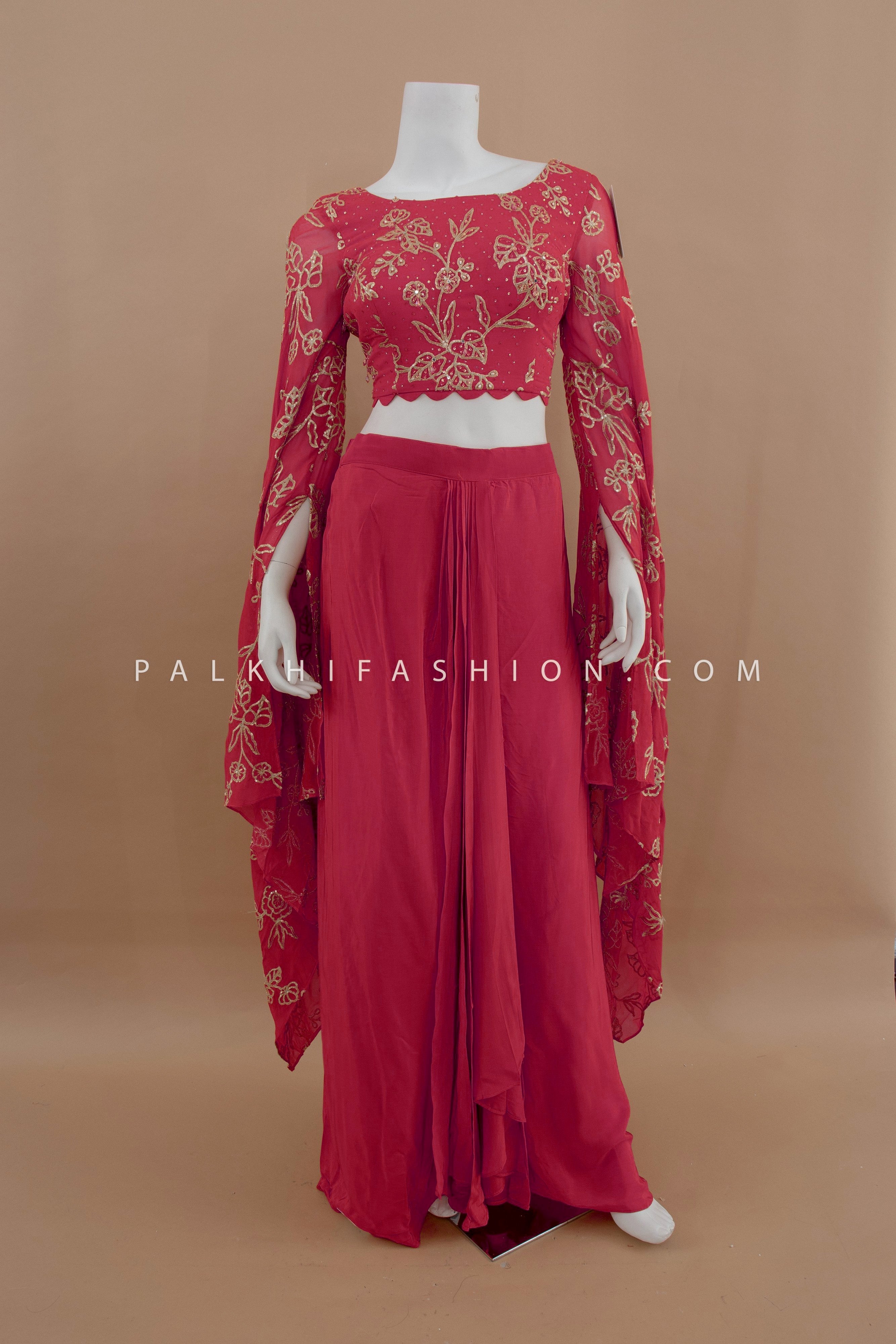 Festive Edit: Rani Pink Indo - Western Tulip Skirt Outfit with Embroidery – Palkhi Fashion