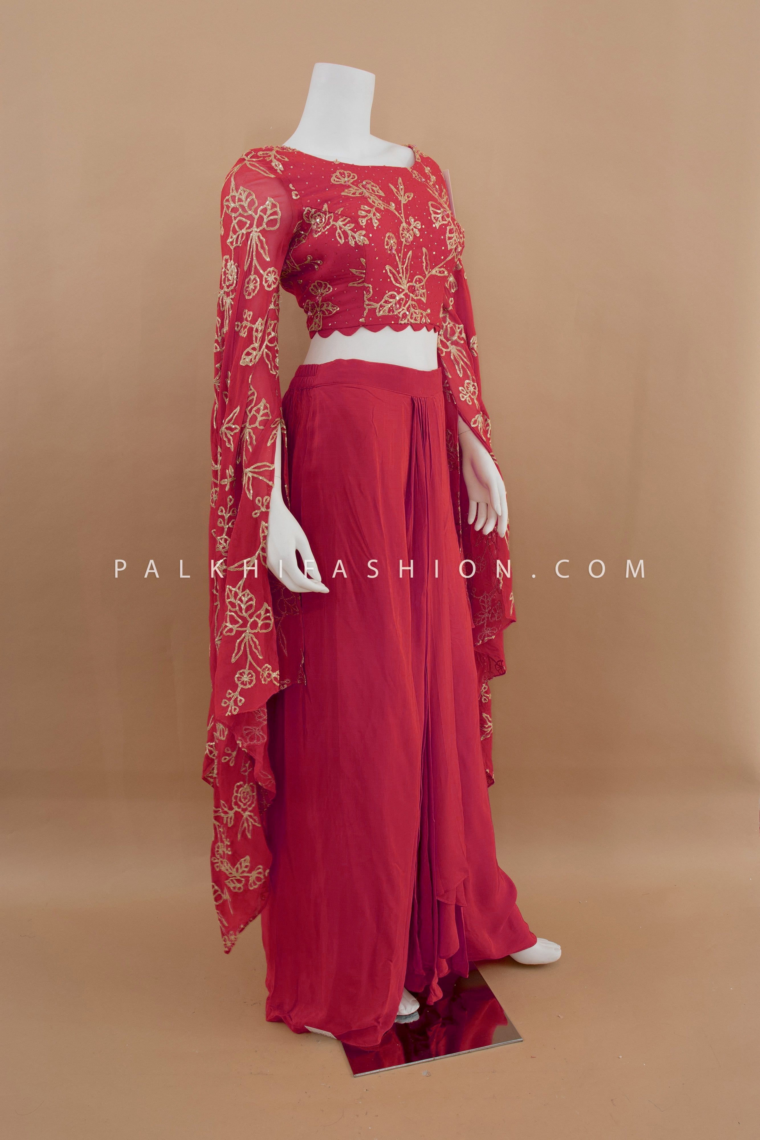 Festive Edit: Rani Pink Indo - Western Tulip Skirt Outfit with Embroidery – Palkhi Fashion