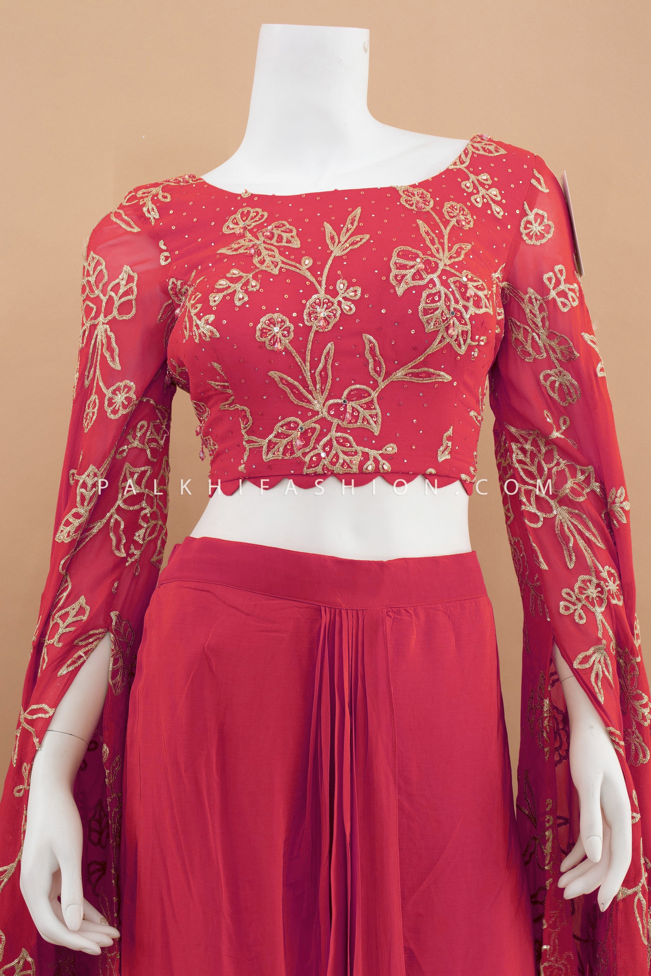 Festive Edit: Rani Pink Indo - Western Tulip Skirt Outfit with Embroidery – Palkhi Fashion