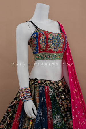 Festive Flair: Multicolor Chaniya Choli with Spaghetti Blouse & Gaji Silk Dupatta – Palkhi Fashion