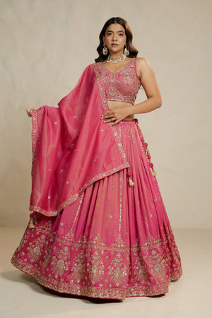 Festive Glow: Coral Soft Silk Lehenga Choli with Bead & Handwork – Palkhi Fashion
