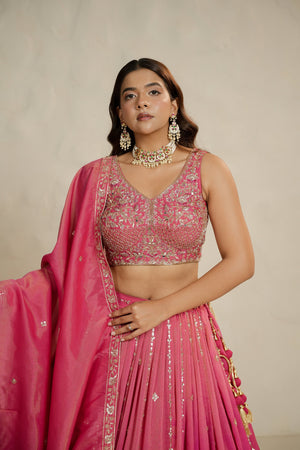 Festive Glow: Coral Soft Silk Lehenga Choli with Bead & Handwork – Palkhi Fashion