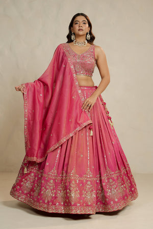 Festive Glow: Coral Soft Silk Lehenga Choli with Bead & Handwork – Palkhi Fashion