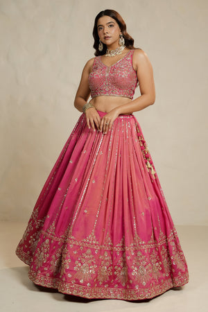 Festive Glow: Coral Soft Silk Lehenga Choli with Bead & Handwork – Palkhi Fashion