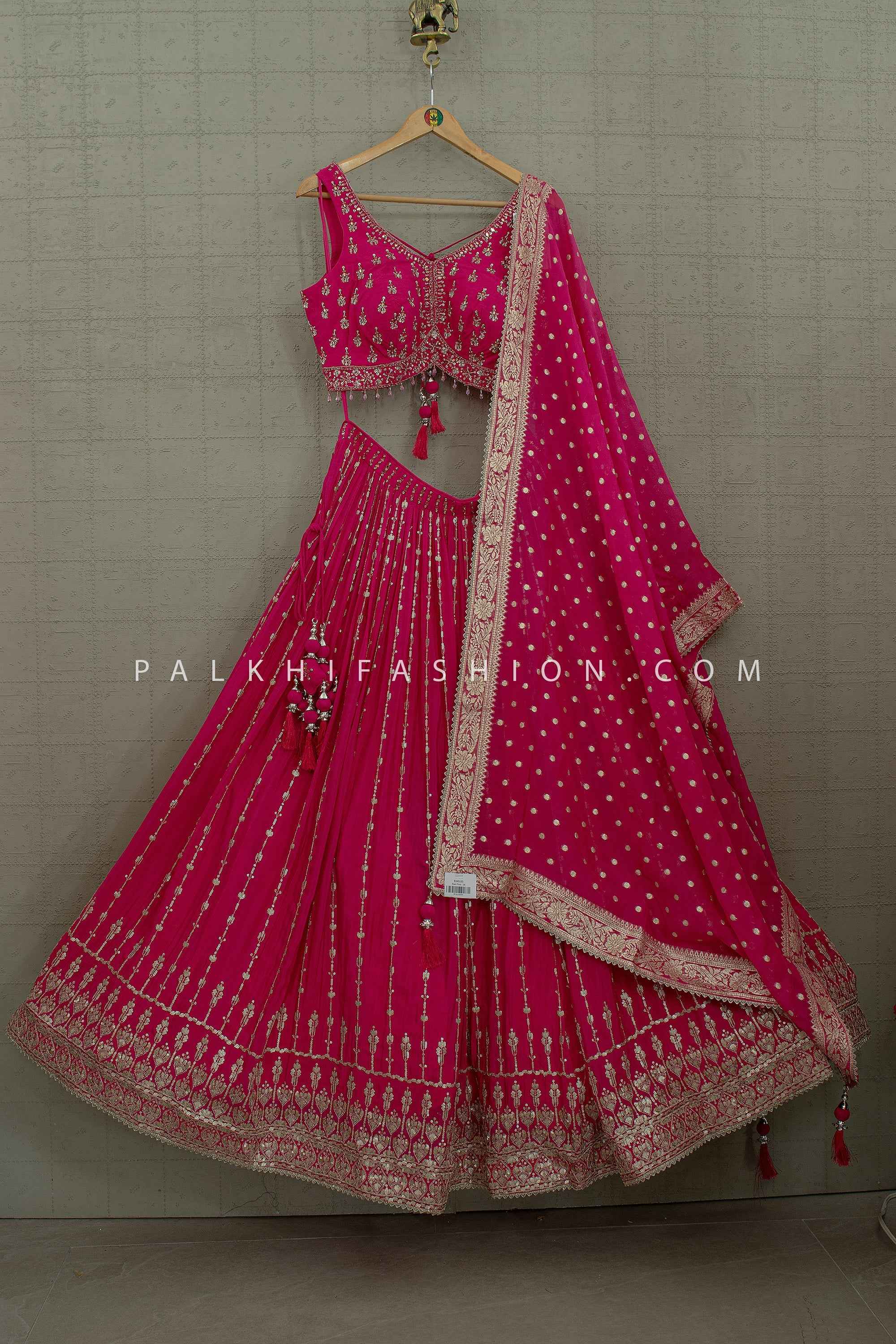 Festive Royal Glow - Fuchsia Silk Lehenga with Kundan & Handwork – Palkhi Fashion