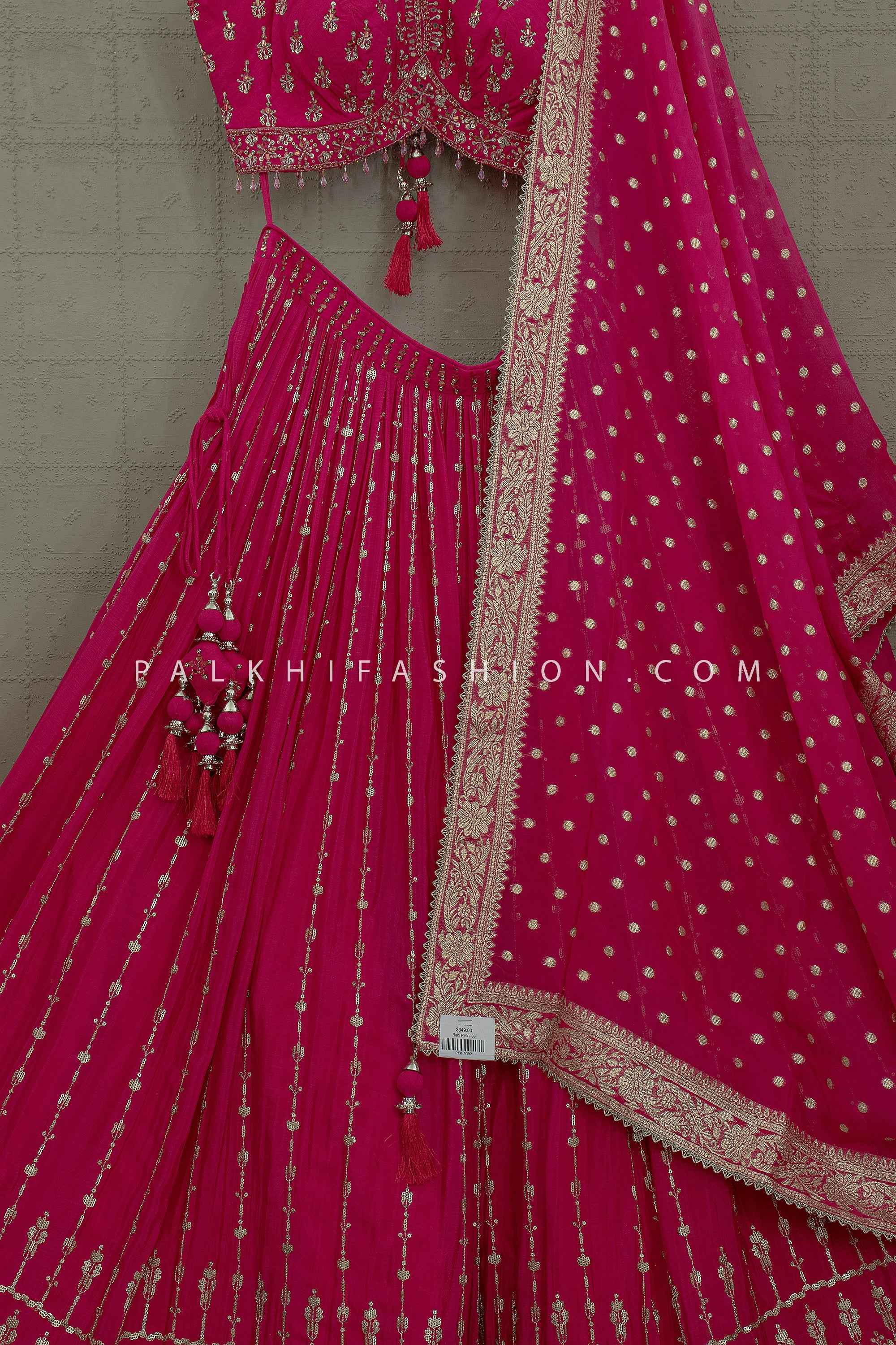Festive Royal Glow - Fuchsia Silk Lehenga with Kundan & Handwork – Palkhi Fashion