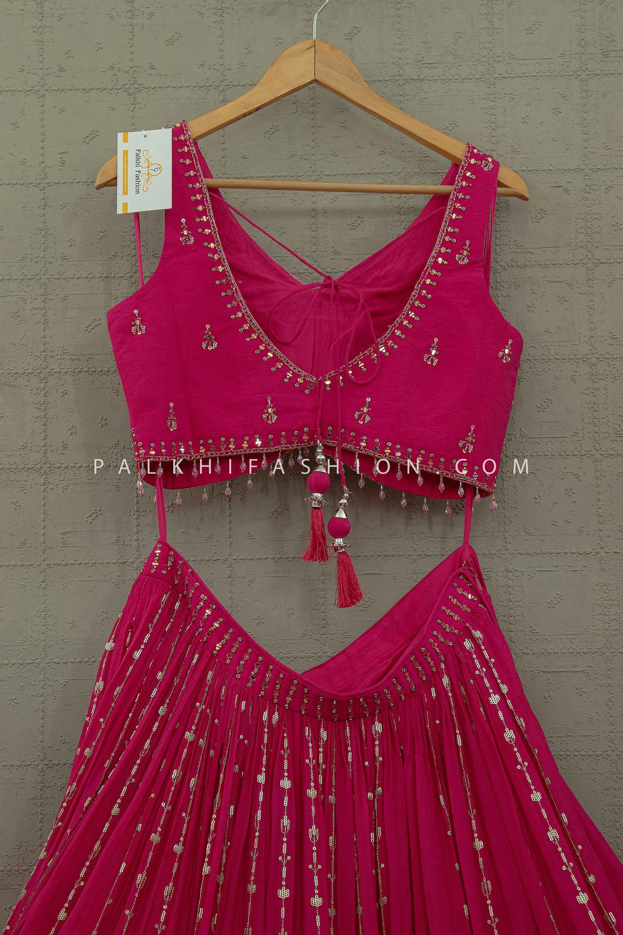 Festive Royal Glow - Fuchsia Silk Lehenga with Kundan & Handwork – Palkhi Fashion