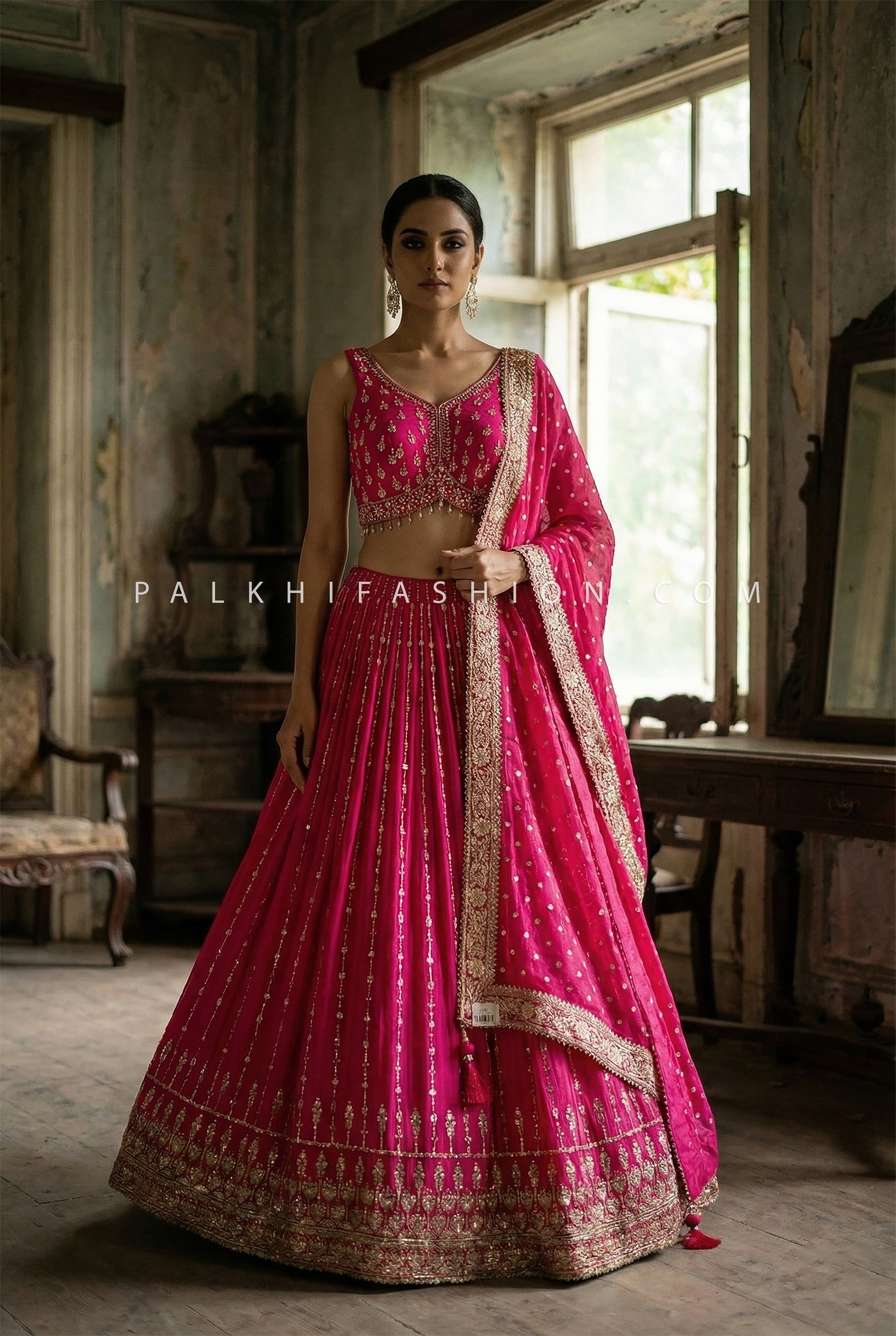 Festive Royal Glow - Fuchsia Silk Lehenga with Kundan & Handwork – Palkhi Fashion