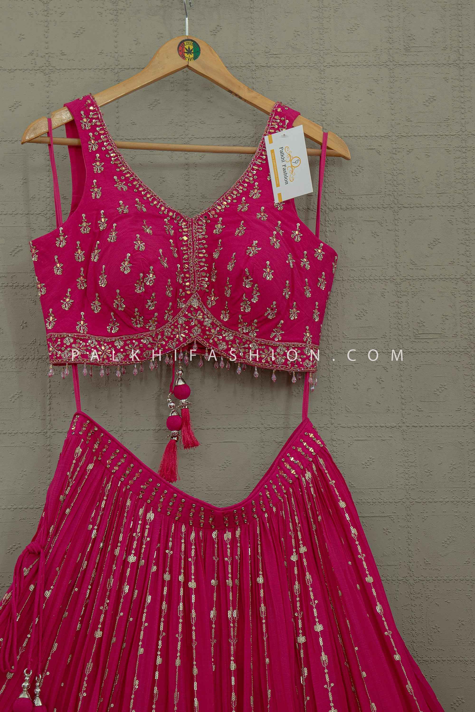 Festive Royal Glow - Fuchsia Silk Lehenga with Kundan & Handwork – Palkhi Fashion