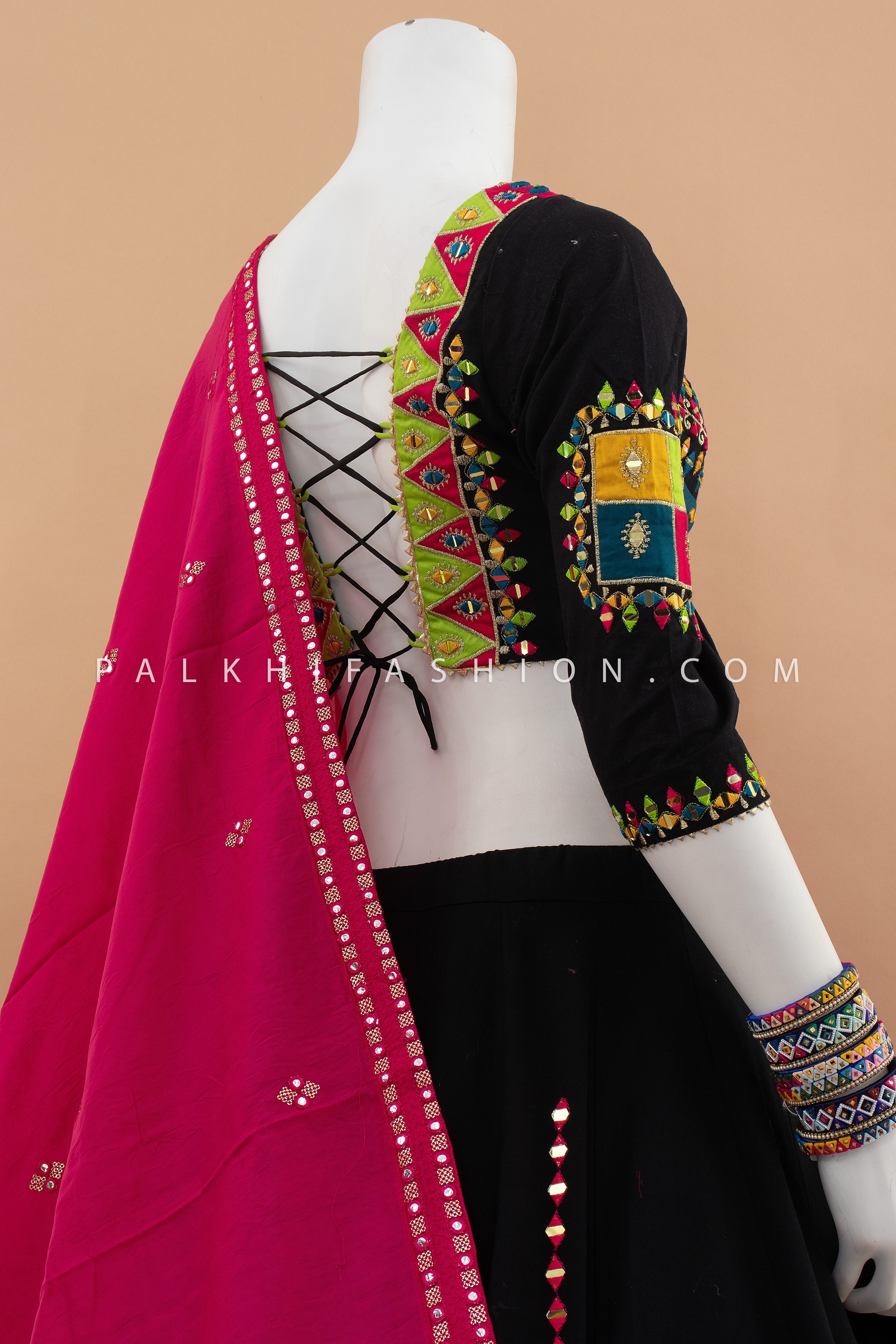 🖤 Festive Splendor: Bold Black Navratri Chaniya Choli with Multicolor Mirror Work – Palkhi Fashion