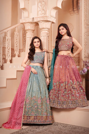 🌸 Floral Serenade: Designer Mauve Lehenga Choli for Girls with Floral Embroidery – Palkhi USA