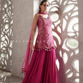 Fuchsia Festive Elegance – Rani Pink Palazzo Set with Silk Embroidery | Palkhi Fashion