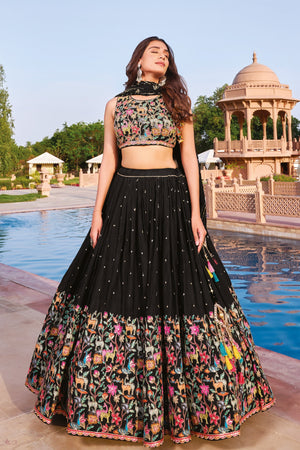 Garba Royalty: Lavish Black Navratri Chaniya Choli with Motif Work – Palkhi Fashion
