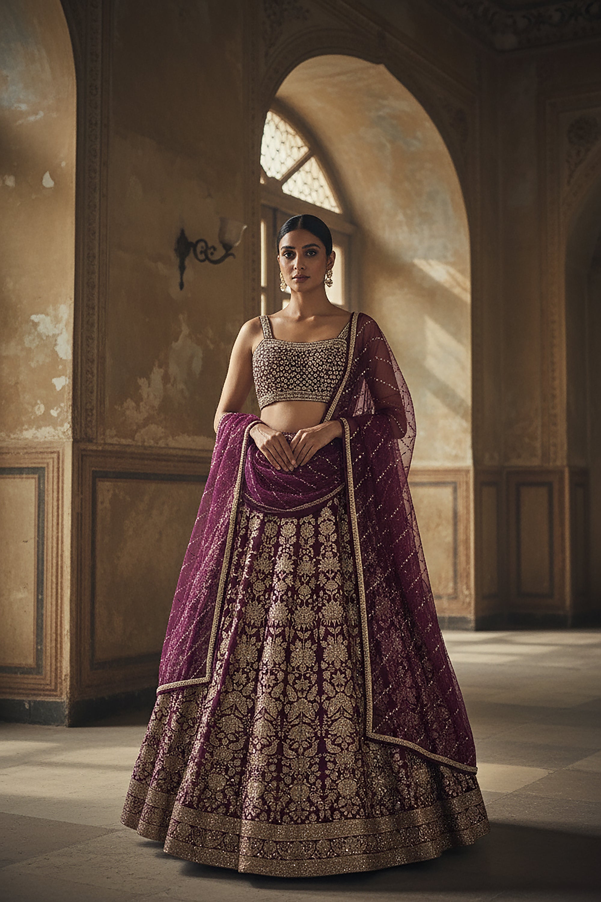 Gilded Wine: Wine Banarasi Silk Brocade Designer Lehenga Choli – Palkhi Fashion
