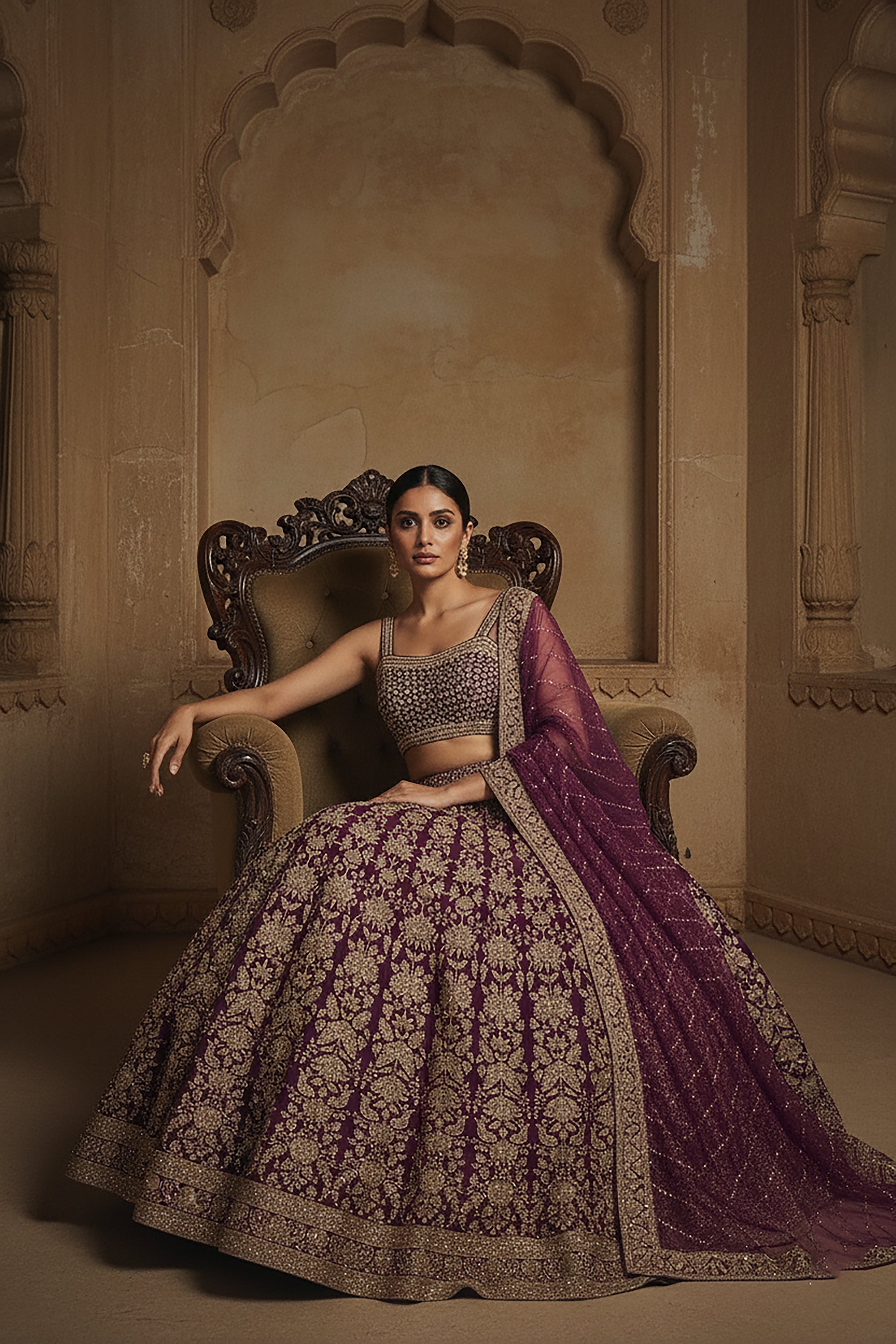 Gilded Wine: Wine Banarasi Silk Brocade Designer Lehenga Choli – Palkhi Fashion